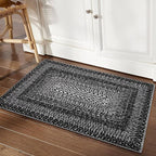 RUGSREAL Entryway Rug 2x3 Small Bedside Throw Mat with Rubber Backing Machine Washable Living Room Rug Non Slip Bathroom Mat Stain Resistant Braided Print Carpet for Dining Room Kitchen Hallway, Black