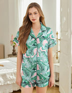 Silk Pajamas for Women Short Sleeve Sleepwear Soft Button Down Loungewear 2 Piece Satin Pjs Shorts Set S-XXL