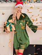 Ekouaer Satin Nightgowns for Women Silk Sleepwear Button Down Sleepshirt 3/4 Sleeve V-Neck Nightshirts with Pockets