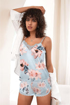 Ekouaer Satin Pajama Set for Women 2 Piece Silky Lingerie Sleepwear Lace Camisole Pj Shorts Set Soft Nightwear S-XXL