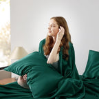 Bedsure Satin Sheets Full Size - 4 Piece Silky Bedsheets with 15 Inches Deep Pocket Fitted Bedsheet,1 Flat Sheet, 2 Satin Pillowcases, Good for Hair & Skin (Full, Dark Green)