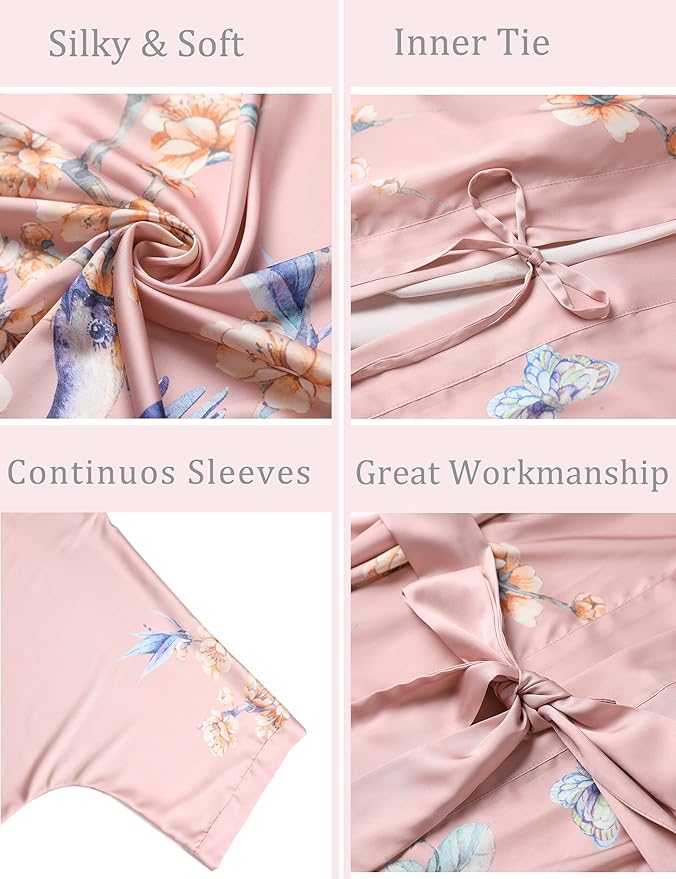 Aensso Long Soft Lightweight Silky Kimonos Robes for Women, Luxury Japanese Floral Womens Kimono Robe