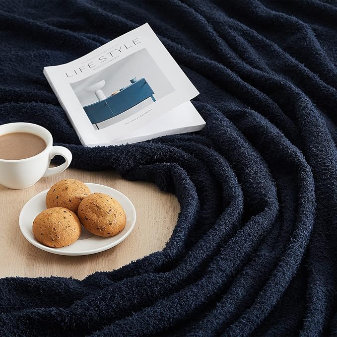 CYMULA Super Soft Knit Throw Blanket Twin Size Navy-Lightweight Plush Fuzzy Fluffy Warm Cozy Blankets and Throws for Sofa Bed All Season Use, 60x80 inches