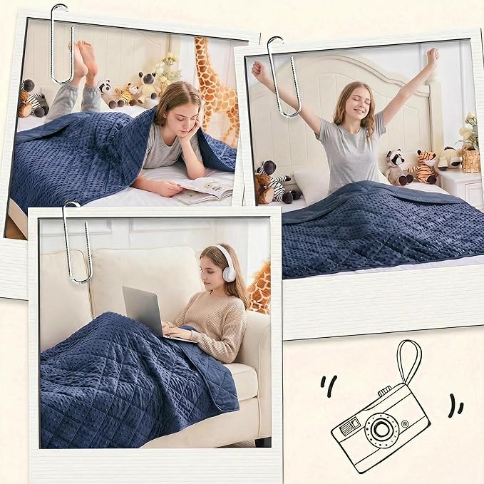 yescool Weighted Blanket for Adults 10 lb, 48 * 72in Twin Full Size Heavy Throw Blanket for Better Sleep, Blue