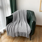 LOMAO Knitted Throw Blanket with Tassels Bubble Textured Soft Lightweight Throws for Couch Cover Home Decor (Light Grey, 50x60)