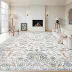 XLUEZ Area Rug 10x12 Living Room Rugs, Machine Washable Vintage Distressed Boho Area Rug Non-Slip Soft Low Pile Large Indoor Rugs for Bedroom Kitchen Dining Room Office(Brown Green,10'x12')