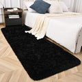 Black Runner Area Rugs for Bedroom Living Room, 2x6 Feet Fluffy Bedside Rugs, Soft Shaggy Carpet Rug for Kids Room Nursery, Furry Cute Rugs for Girls Boys Dorm Room Home Decor