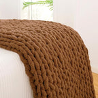 YAAPSU Chunky Knit Throw Blanket for Couch, 51"x63", 100% Hand Knitted Thick Cable Knit with Cozy Jumbo Chenille Yarn, Soft Large Rope Knot Crochet Blankets for Sofa Bed Living Room Décor, Caramel