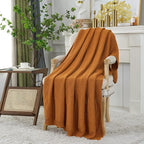 Longhui bedding Burnt Orange Cotton Cable Knit Throw Blanket for Couch Sofa Chair Bed Home Decorative, 3.4 Pounds 60 x 80 Inch Woven Throw Blankets with Bonus Laundering Bag