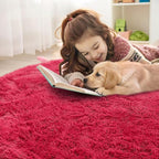 OLANLY Red Round Rugs for Bedroom - Machine Washable, 9 ft Circle Area Rugs for Living Room, Soft and Fluffy Shaggy Carpet for Teen Girls and Boys, Nursery Rooms, Dorms, Home Decor Aesthetic