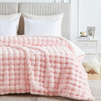 60x80 Inches Ultra-Soft Fuzzy Faux Fur Plush Twin Size Blanket - Thick, Warm Sherpa for Couch, Sofa, Bedroom, Camping - Decorative Blanket for Cozy Warmth, Bubble Pink