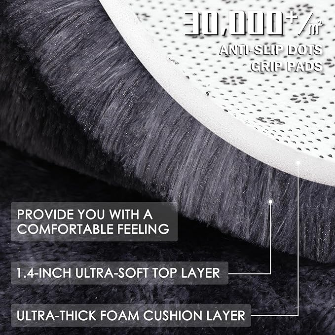 OLANLY Area Rugs for Living Room Bedroom, Machine Washable 3x5 Feet Soft Fluffy Shaggy Bedside Rug, Indoor Floor Carpet for Kids Girls and Boys, Nursery Room, Home Decor Aesthetic, Deep Grey Tie-dye