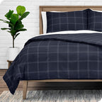 Bare Home Bedding Duvet Cover King Size - Premium 1800 Super Soft Collection - Lightweight, Cooling - Soft Breathable Bedding Duvet Cover (King, Modern Plaid - Midnight Blue/White)