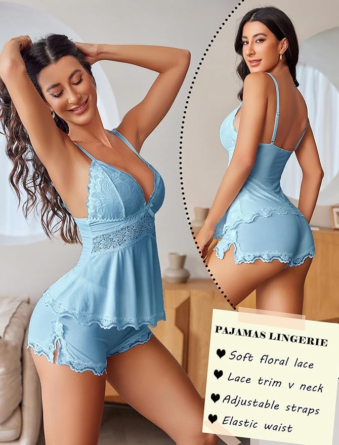 Avidlove Womens Sweetness Cami Set Lace Camisole Lingerie Nightwear Sexy Pajamas Lounge Sets