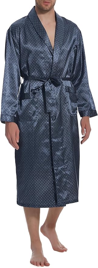 Lavenderi Mens Silky Satin Lounge Robe, Long Lightweight Sleepwear