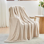 NEWCOSPLAY Super Soft Queen Blanket Linen Premium Silky Flannel Fleece 3D Waffle Checkered Lightweight Bed Blanket All Season Use (Linen, Queen(90"x90"))