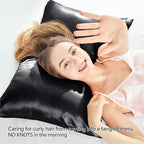 BEDELITE Satin Pillowcase with Zipper, Black Pillow Cases Queen Size Set of 2, Super Soft and Cooling Similar to Silk Pillow Cases, Gift for Women Men(20x30 Inches)