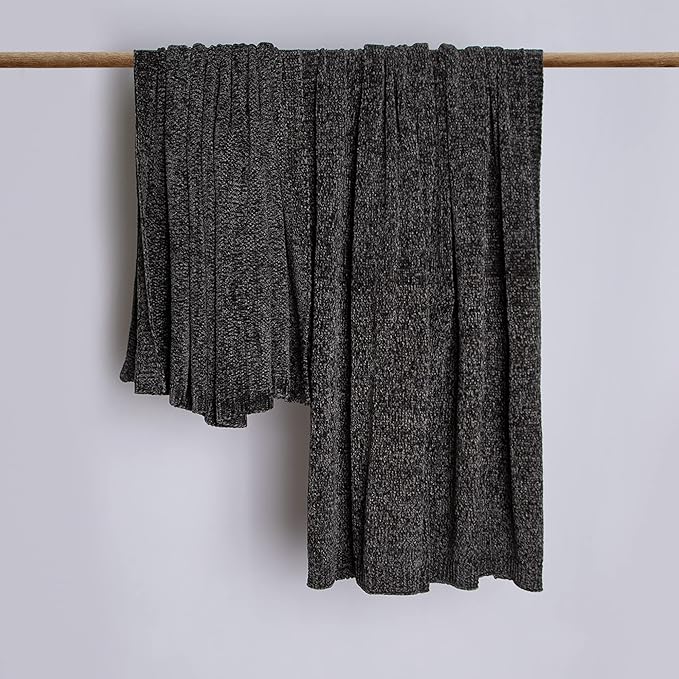 Best Home Fashion Super Soft Luxe Sheen Chenille Throw Blanket, Warm and Cozy Knitted Decorative Blanket for Sofa, Couch and Bed All Seasons 60 x 80 Inches- Grey