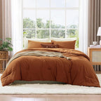 WRENSONGE King Size Comforter Set - 3 Pieces Prewashed Burnt Orange Soft Lightweight Bedding for All Seasons,Fluffy Down Alternative Comforter King Size with 2 Pillow Shams