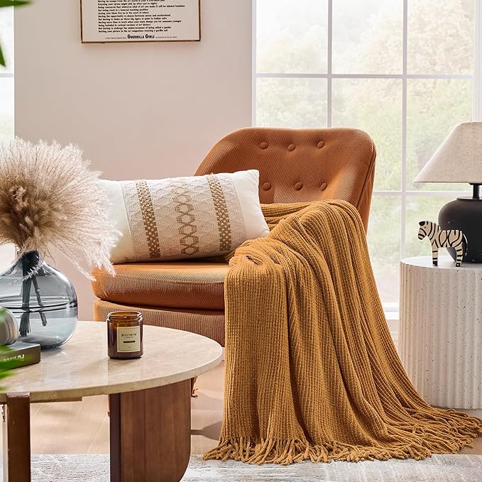 inhand Brown Throw Blanket for Couch Bed,Fall Home Decorative Soft Chunky Chenille Woven Blankets with Tassels,Lightweight Cozy Boho Farmhouse Warm Winter Gifts for Women,50"x60",Extra Thick