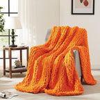 L'AGRATY Chunky Knit Blanket Throw: 72''x84'' Chenille Chunky Knitted Throw Blanket for Bed Couch - Handmade Thick Big Cable Knit Blanket - Large Chunky Crochet Rope Blanket for Home Decor(Orange)