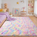 junovo 4x6 Washable Area Rug for Girls Bedroom Living Room, Tie-Dyed Rainbow Soft Non-Slip Fluffy Rugs, Shag Plush Memory Foam Carpet for Kids Room Baby Nursery Home Decor