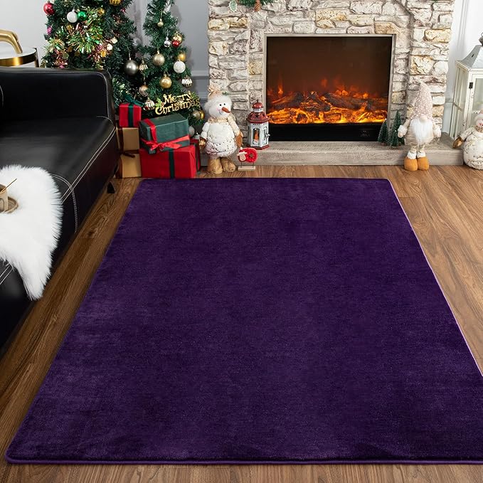 Przemy Washable Area Rug for Bedroom Living Room, 4x6 Feet Dark Purple Memory Foam Rug, Super Soft Modern Indoor Carpet for Bedside Kids Room Girls Boys Dorm Nursery Decor Mat