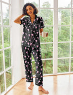 Ekouaer Silk Satin Pajamas Set Women Short Sleeve Sleepwear Soft Button Down Loungewear Pjs Set