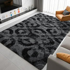 ISEAU 8x10 Area Rug for Living Room, Charcoal Gray Geometric Pattern Plush Rug for Bedroom, Kitchen, Soft Shaggy Carpets, Fluffy and Machine Washable Mats, Nursery Floors Mat, Boys Room Carpet Decor