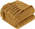 Chenille Throw Blanket for Couch with Tassels,50"X60" Soft Cozy Lightweight Knitted Boho Decorative Blankets for Bed and Sofa,Yellow