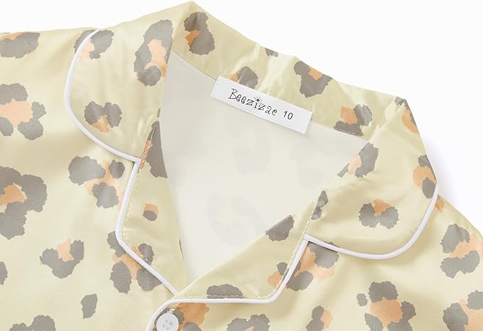 Beezizac Little & Big Girls Satin Silky Button Pajama Summer Short Sleeves Set Trendy Outfit Kid Size 6-16