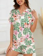 SWOMOG Womens Silk Satin Pajamas Set Short Sleeve Sleepwear Button Down Top and Shorts Loungewear 2 Piece Pjs Set XS-3XL