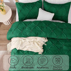BEDELITE Forest Green King Size Comforter Set - 3 Pieces Boho Pintuck Bedding Comforter Sets, Lightweight Soft & Warm King Bedding Set with 2 Pillowcases for All Season