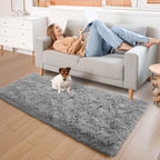 YJ.GWL Shag Runner Rug Non Slip for Bedroom Living Room Soft Small Rugs for Dorm, 2x6 Feet Grey Plush Carpet Runner for Nursery Dorm, Fuzzy Bedside Rug for Kids Boys Girls Room Home Decor