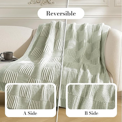 Amélie Home Knit Throw Blanket, Soft Chenille Cozy Breathable Pineapple Chunky Decorative Blanket for Couch, Bed & Sofa, French-Inspired Lightweight Warm Gift for Women, Sage Green, 50"x60"