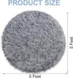 Grey Faux Fur Round Rugs for bedroom Living Room, 5'X5' Fluffy Circle Rug for Kids Room, Furry Carpet for Teen Girls/boys Room, Non-Slip Shaggy Circular Rug Plush Rug