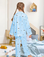 EPLAZA Kids Satin Pajamas Sets Girls Boys Button-Down Silky Pajamas Sleepwear with Hairband Eye Mask Hair Tie