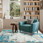 CRYPTOLITE Abstract Area Rug Washable Rug with Non-Slip Backing Low Pile Area Rugs for Living Room, Bedroom, Dining Room,4x6, Blue