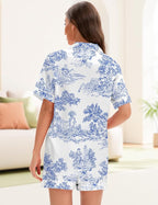 EPLAZA Silk Pajamas for Women Satin Pajamas Set 5 Pcs Long Sleeve Print Pattern Button Down Pjs Sleepwear Loungewear Set