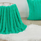 Striped Throw Blanket and Pillow Covers Set (No Inserts) for Couch and Bed, Plush Warm Lightweight Fuzzy Faux Fur Blanket for All Seasons (60" x 80", Green)