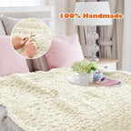 Chunky Knit Blanket Throw, 60x80inch Soft Chenille Yarn Throw, Handmade Warm Thick Cable Knit Crochet Blanket, Large Rope Knot Throw Blanket for Couch Bed Sofa,White