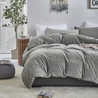 Cottonight Grey Velvet Comforter Set King Plush Fluffy Gray Bedding Set Winter Warm Cozy Super Soft Heavyweight Flannel Comforter Set with 2 Pillowcases Soft Comfy for Women Men Adults