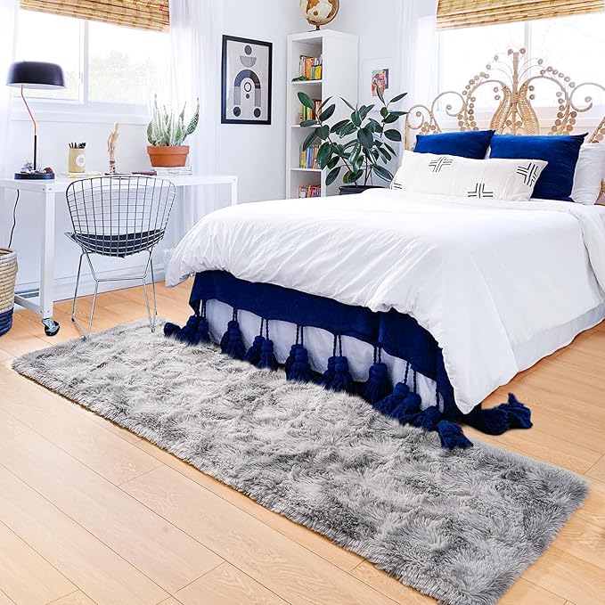 ISEAU Runner Rug for Dorm, College, Apartment, Bedroom, 2x6 Feet Shag Area Rug with Upgrade Non Slip, Light Grey Fluffy Carpet Runner for Hallway, Fuzzy Soft Rugs for Kids Boys Bedroom Decor