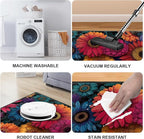 Flower Area Rug 2x3 ft Entry Rug Washable BohemianRugs Non Slip Low Pile Floral Door Mat Small Carpet for Bedroom, Bedside, Kids Room, Office, Dining Room