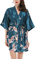 Women Kimono Robes Satin Dressing Gown Crane and Blossoms Sleep Lounge Nightwear Short Silk Bride Bridesmaid Robe