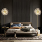 BesLowe 69'' Crystal Floor Lamp for Living Room, Modern Standing Lamp with 738PCS K9 Crystals, Tall Lamp Pole Light for Bedroom Office, Mid Century Gold Floor Lighting with 9 LED Bulbs, Antique Brass
