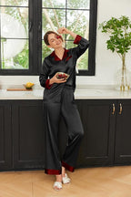 Ekouaer Silk Pajamas for Women Long Sleeve Satin Pajama Set Silky Pj Sets 2 Piece Button Down Loungewear Sleepwear