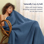 PHF Ultra Soft Waffle Weave Blanket Twin Size 66"x 90"- Washed Lightweight Breathablee Cozy Woven Blanket - Great for Couch Bed Sofa Home Car - Navy Blue