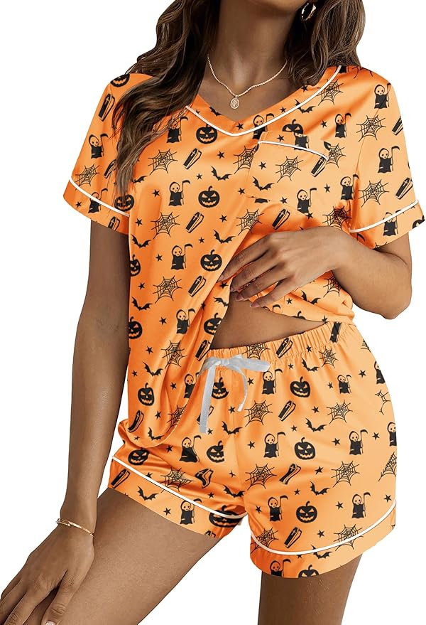 Ekouaer Silk Pajama for Women Short Sleeve Satin Pj Set Two Piece Soft Sleepwear Loungewear, S-XXL