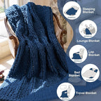 Chunky Knit Blanket - Luxury Soft Cozy 50 * 60 Throw Blanket,100% Woven Blanket Rope Knot Throw Blanket for Couch, Sofa, Home Decor, Gift - Machine Washable (Deep Blue, 50 * 60)